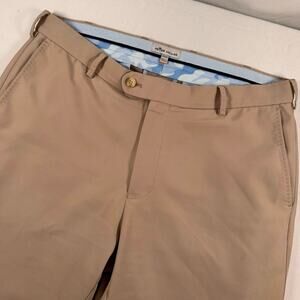 Peter Millar Men’s 34x34 Performance Pants Khaki Flat Front Golf Dress Trouser
